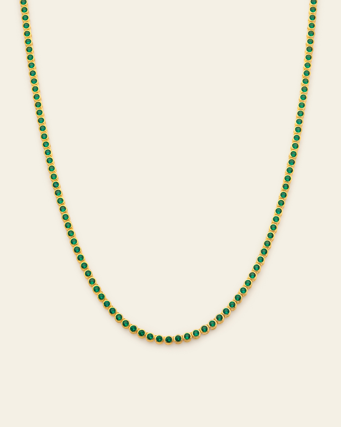 2.5mm Emerald Bezel Set Tennis Necklace - Gold Vermeil