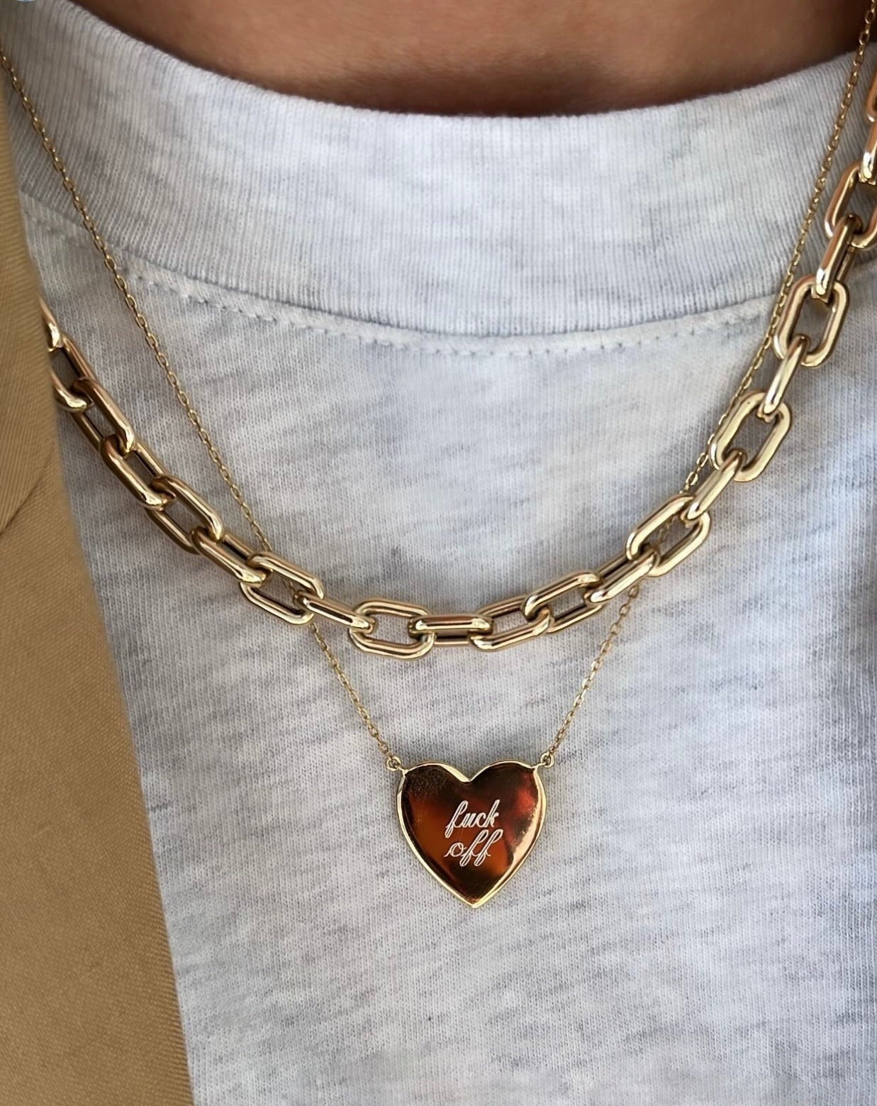 F Off Heart Necklace - Gold Vermeil