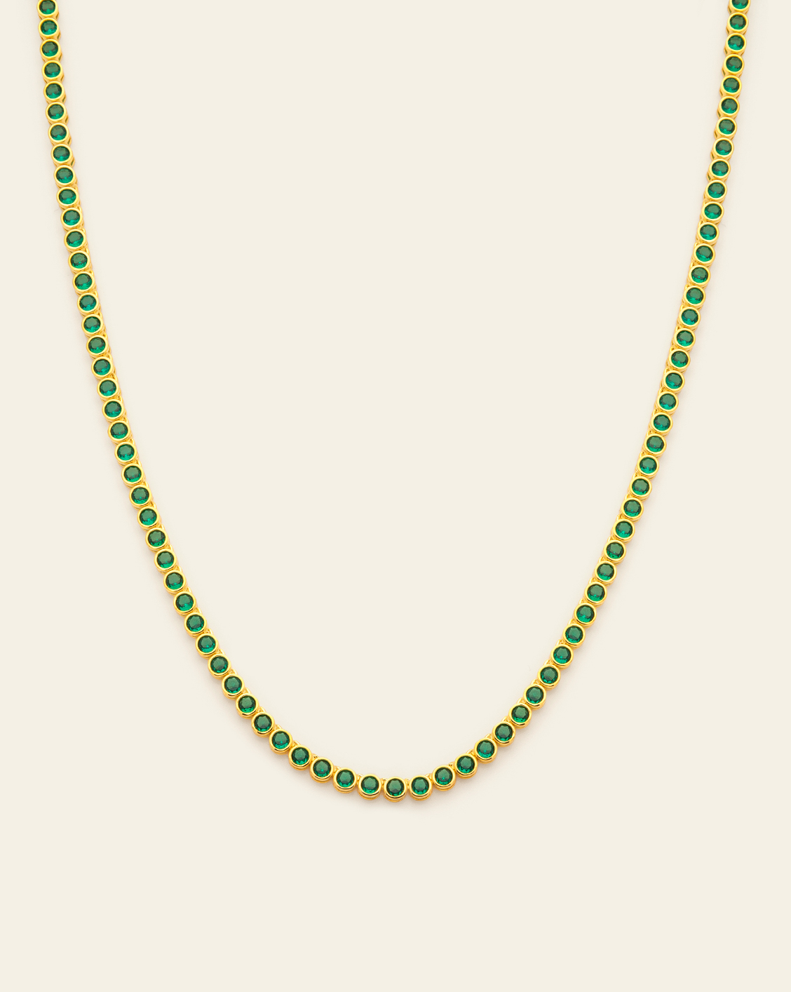 3mm Emerald Bezel Set Tennis Necklace - Gold Vermeil