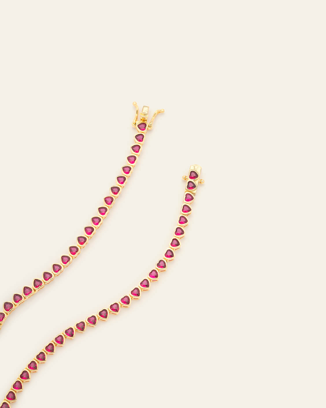 3mm Ruby Heart Tennis Necklace - Gold Vermeil