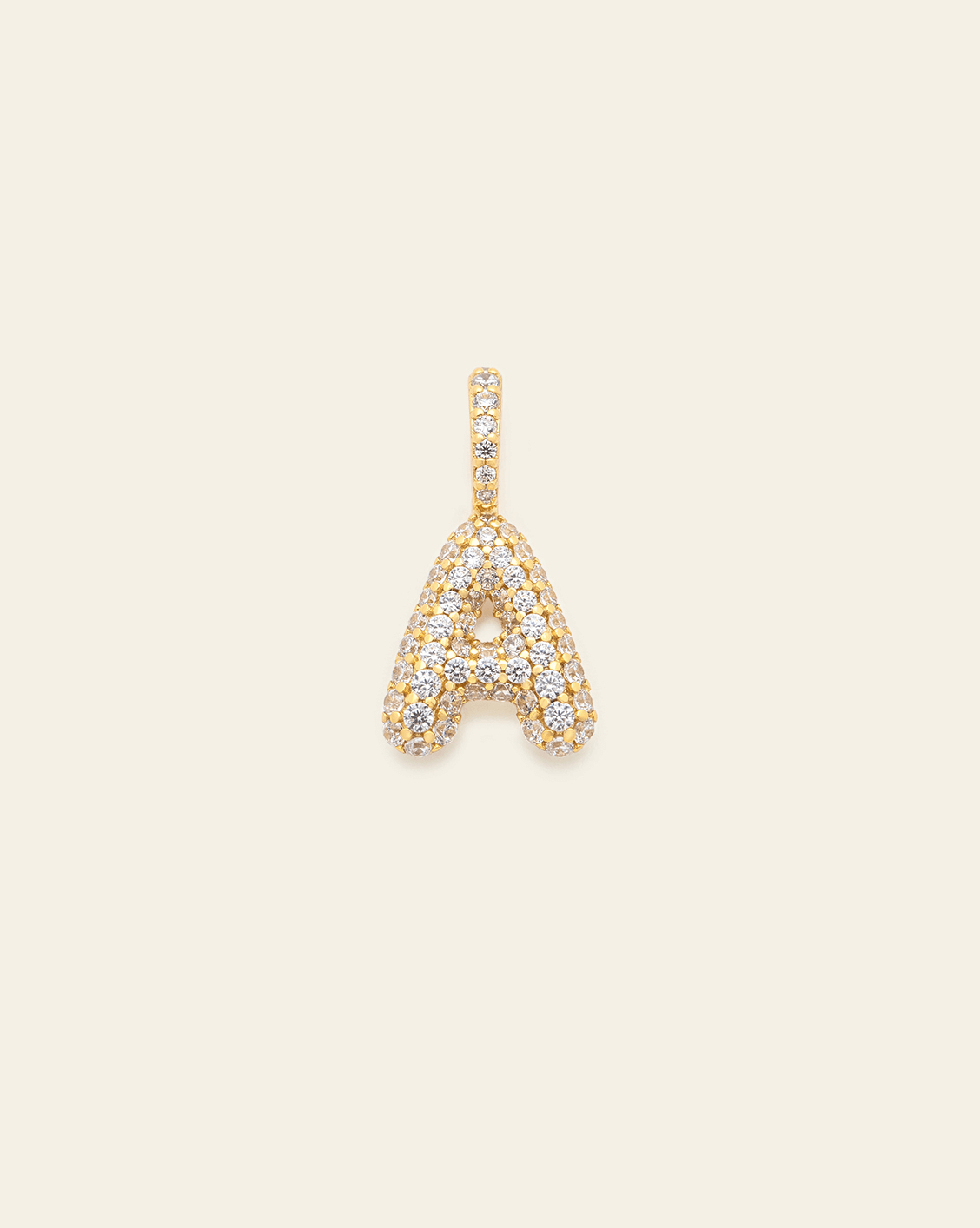 Pave Puffed Letter Pendant - Gold Vermeil