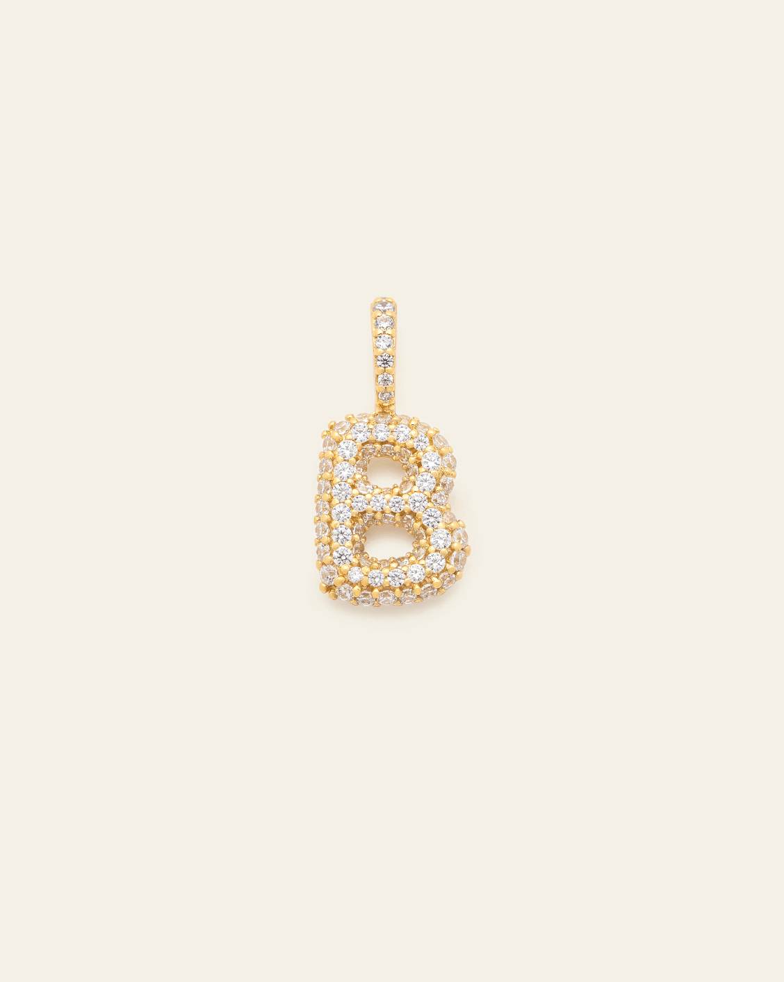 Pave Puffed Letter Pendant - Gold Vermeil