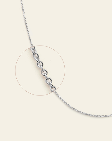 A magnified close up of sterling silver box chain.