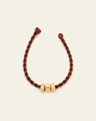 Chubby Cord Bracelet Set - Mocha/Gold Vermeil