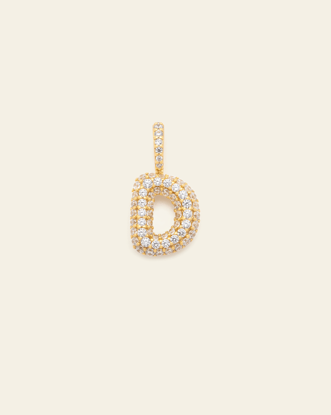 Pave Puffed Letter Pendant - Gold Vermeil