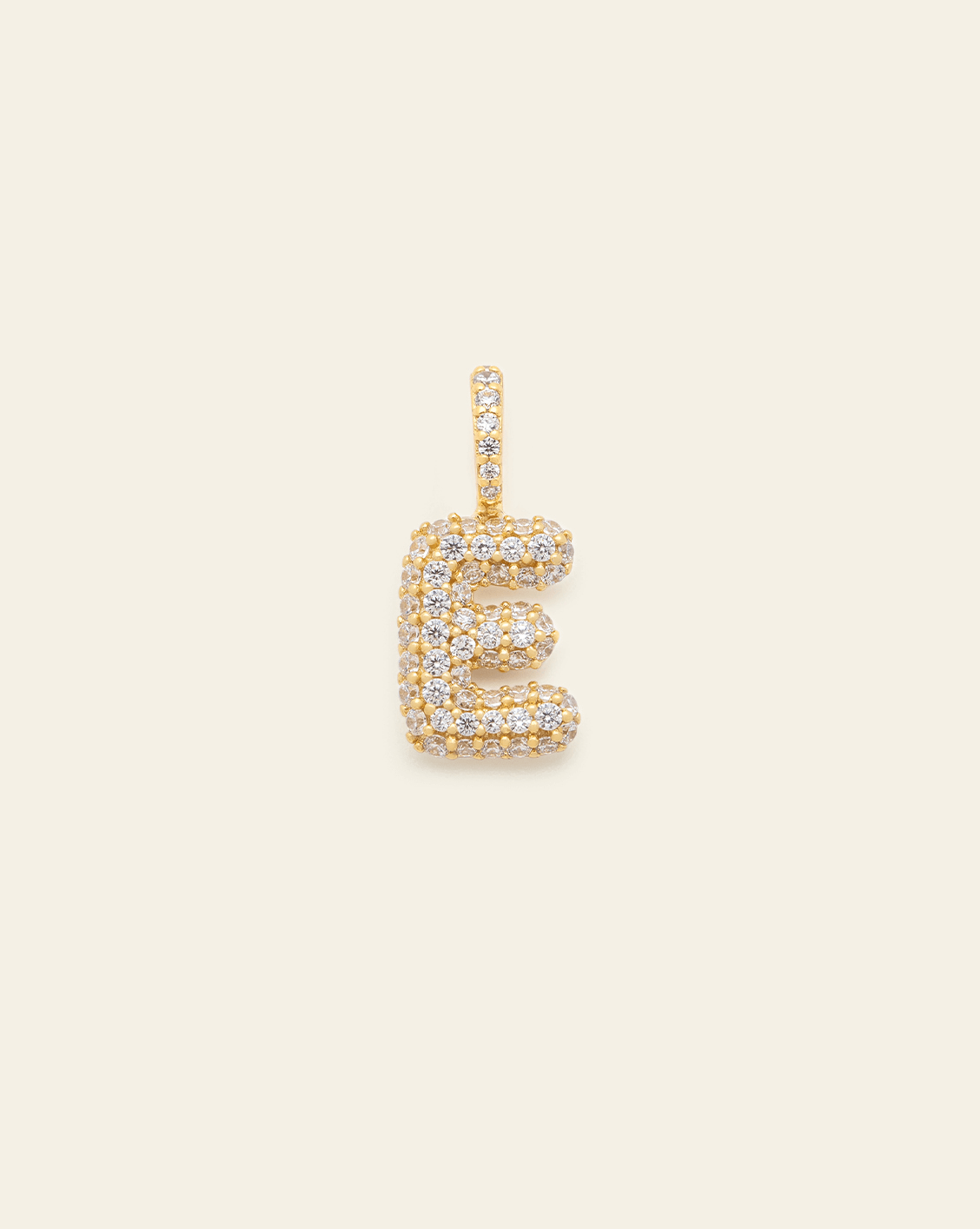 Pave Puffed Letter Pendant - Gold Vermeil