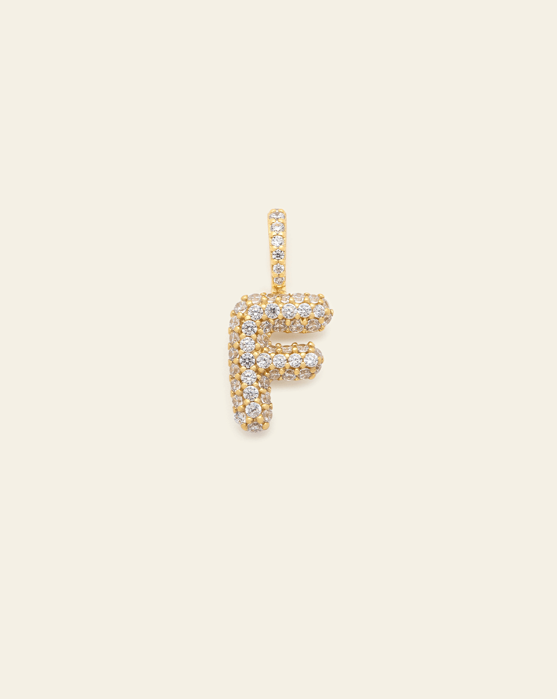 Pave Puffed Letter Pendant - Gold Vermeil