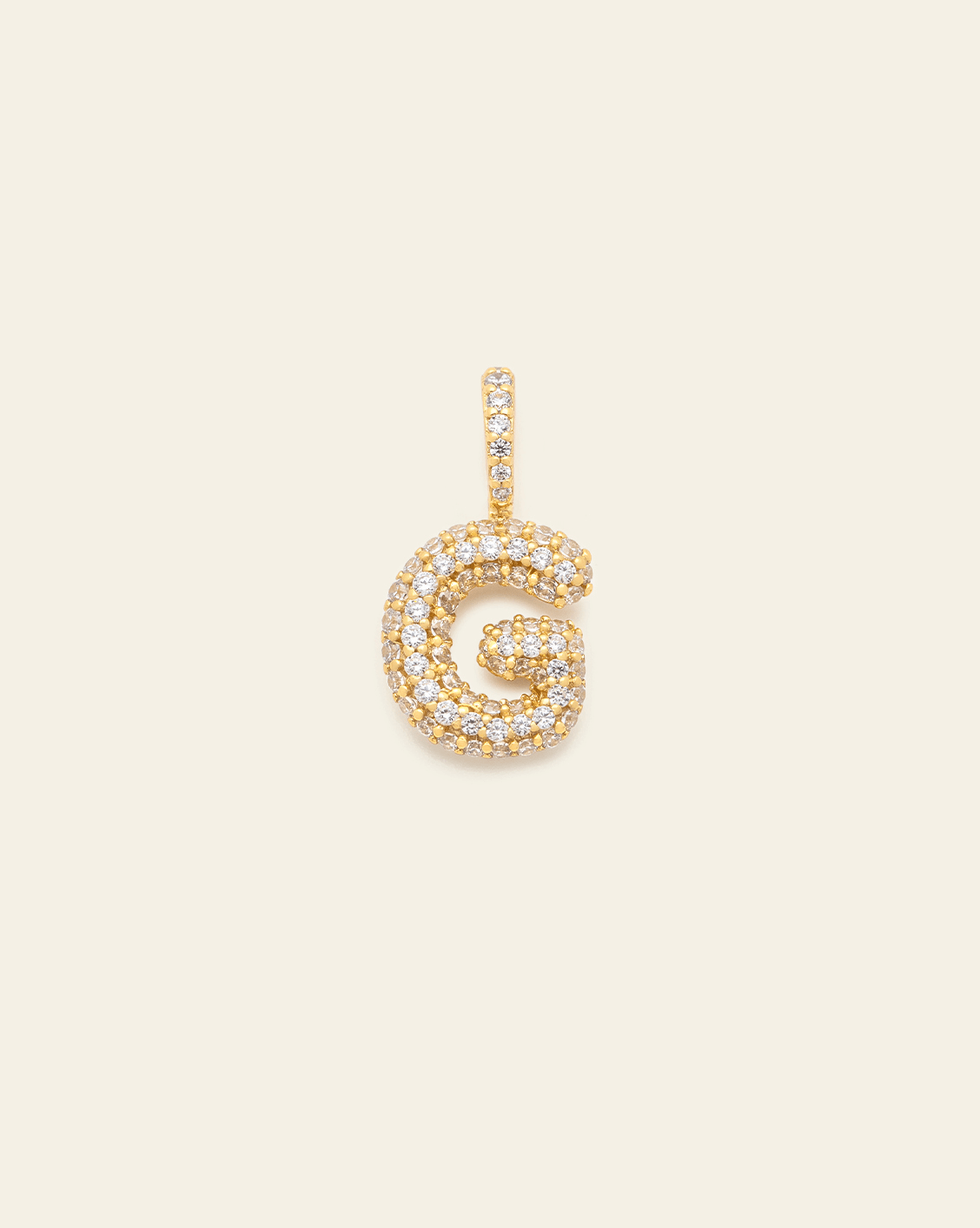 Pave Puffed Letter Pendant - Gold Vermeil