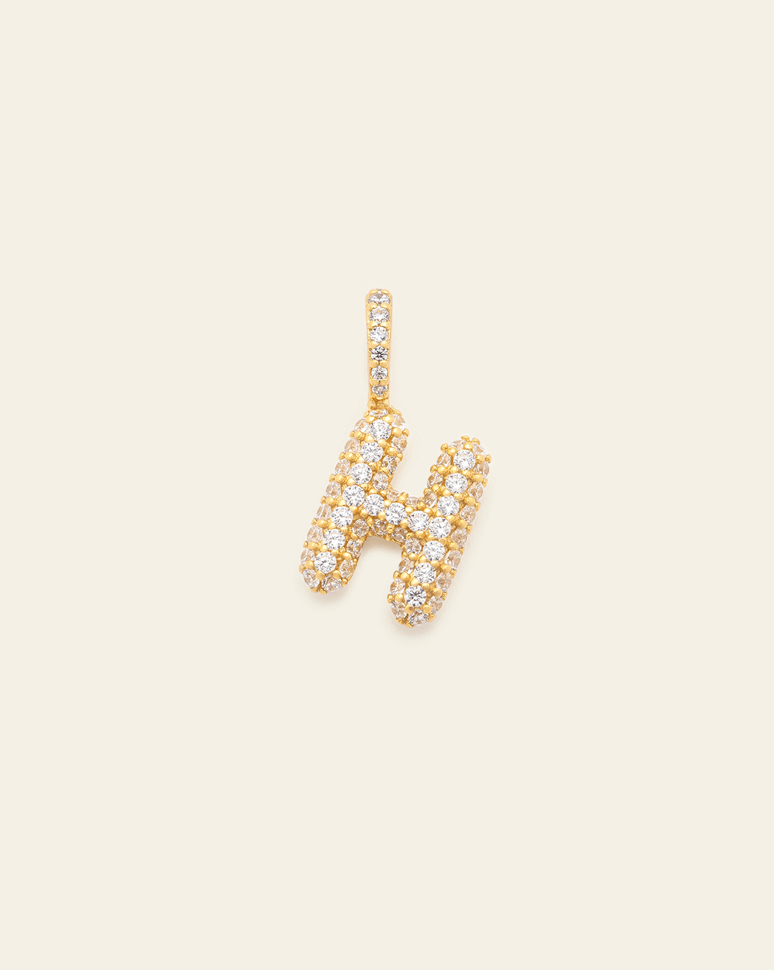 Pave Puffed Letter Pendant - Gold Vermeil