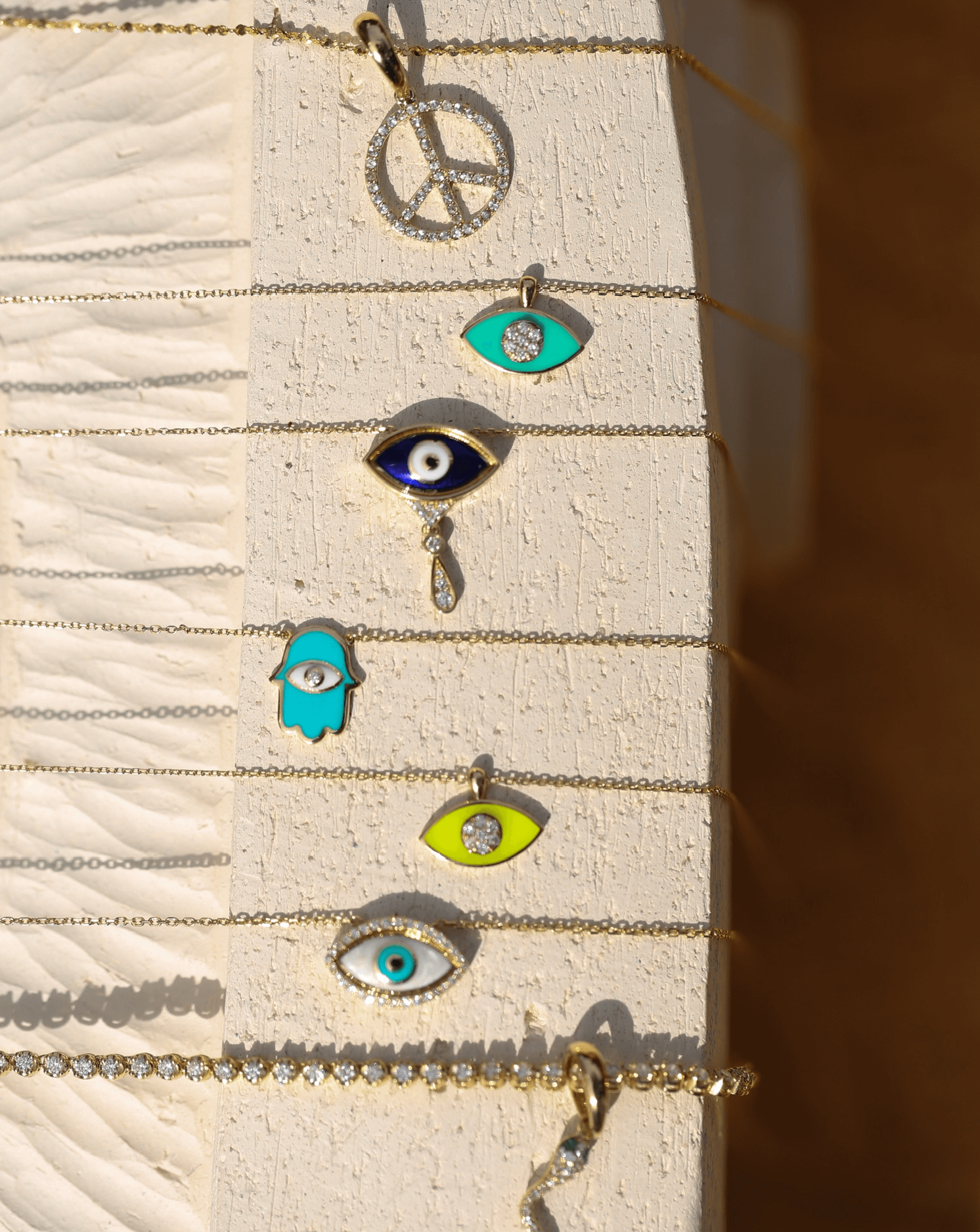 Aqua Evil Eye Necklace - 14k Solid Gold