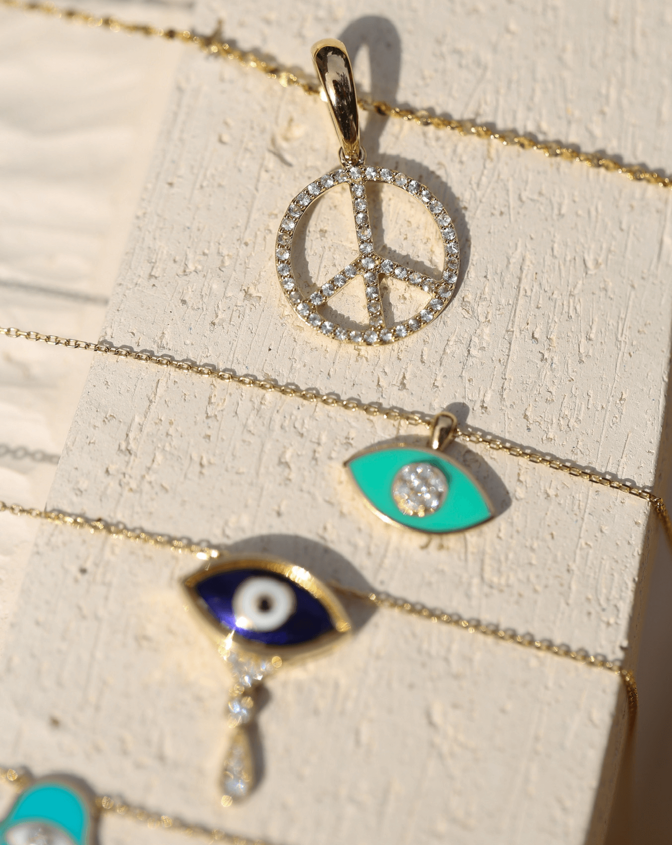 Aqua Evil Eye Necklace - 14k Solid Gold