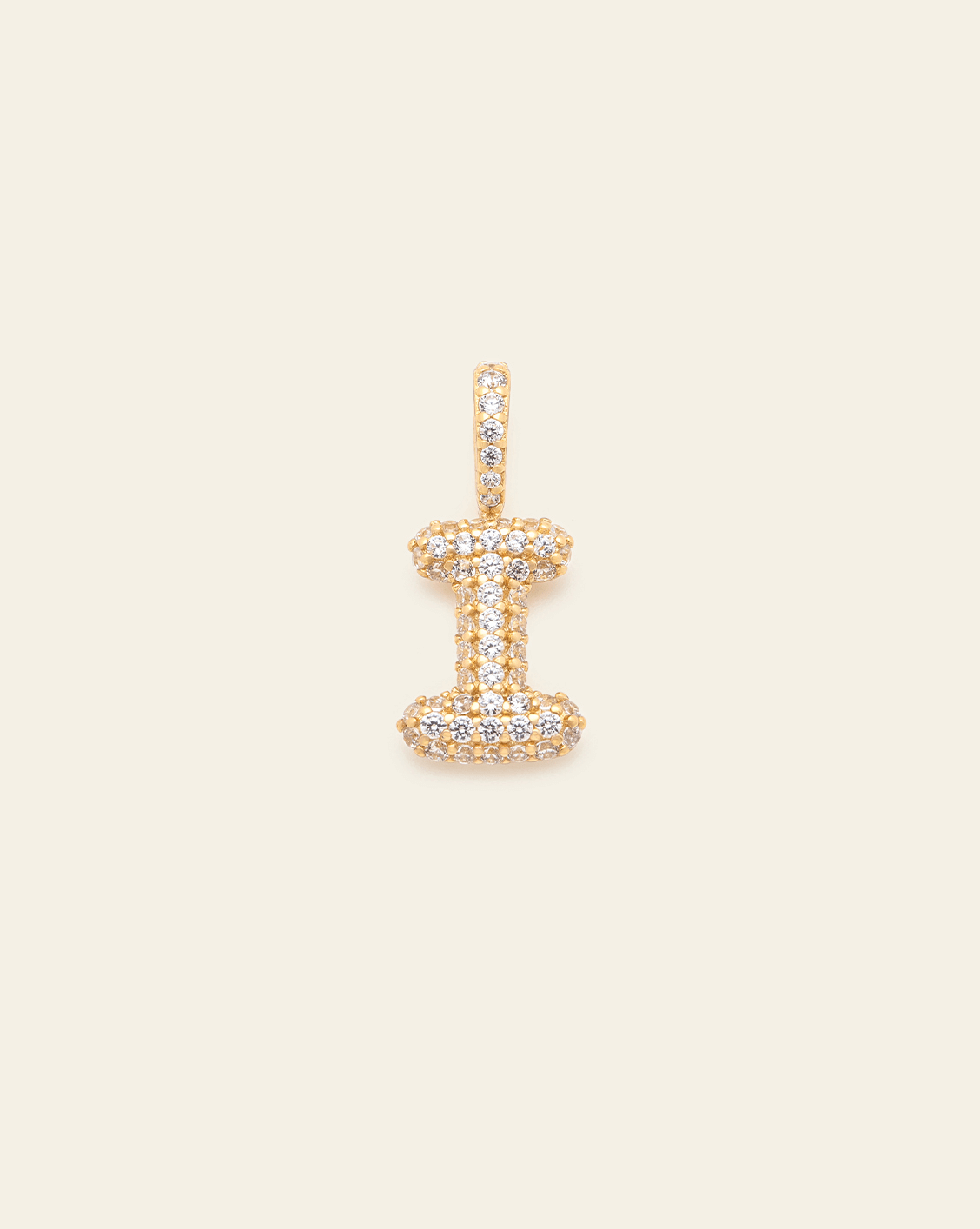 Pave Puffed Letter Pendant - Gold Vermeil