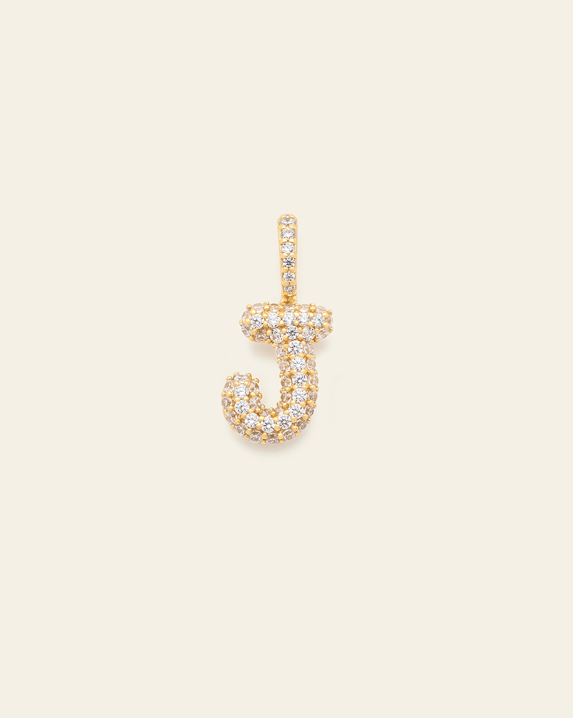 Pave Puffed Letter Pendant - Gold Vermeil