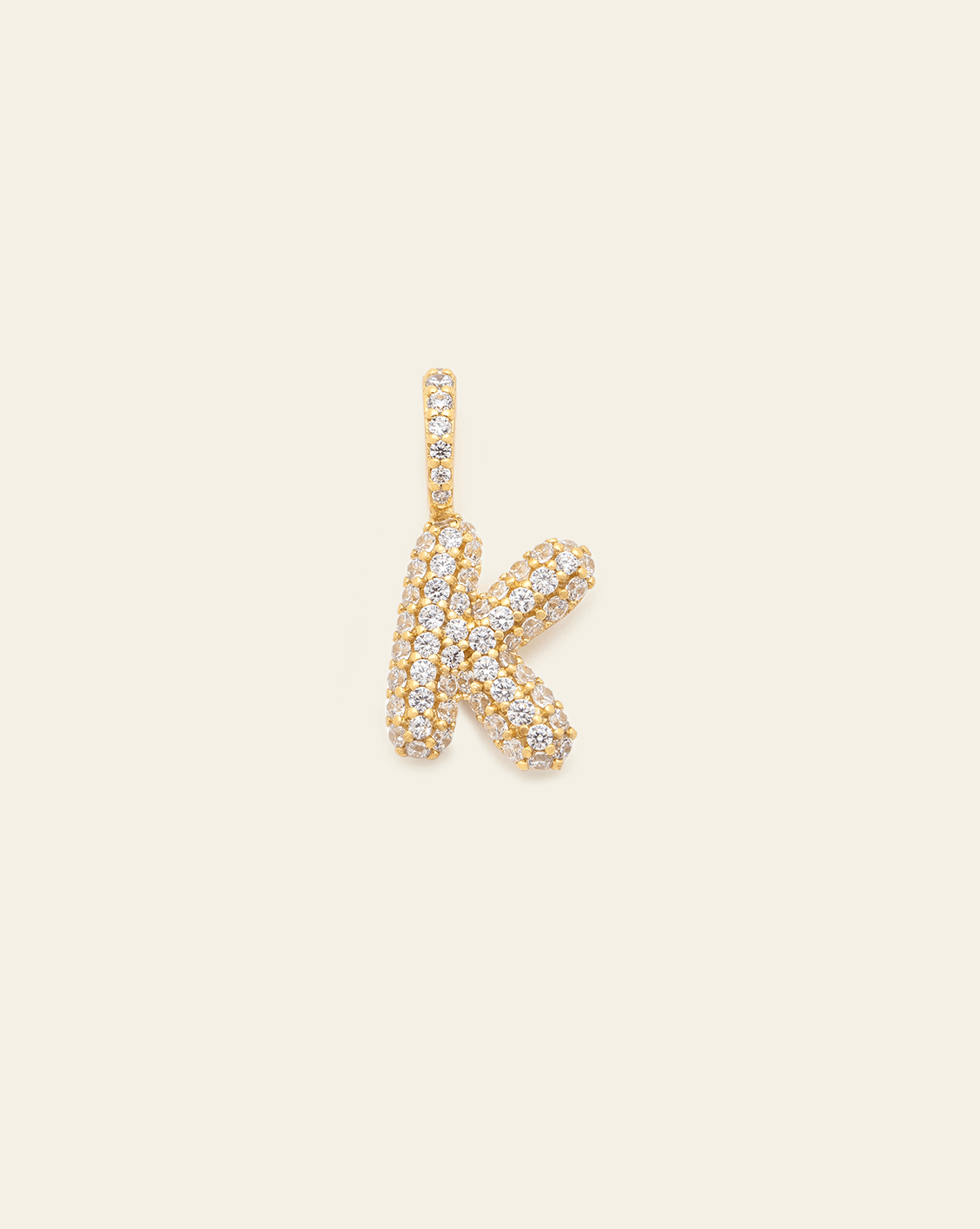 Pave Puffed Letter Pendant - Gold Vermeil