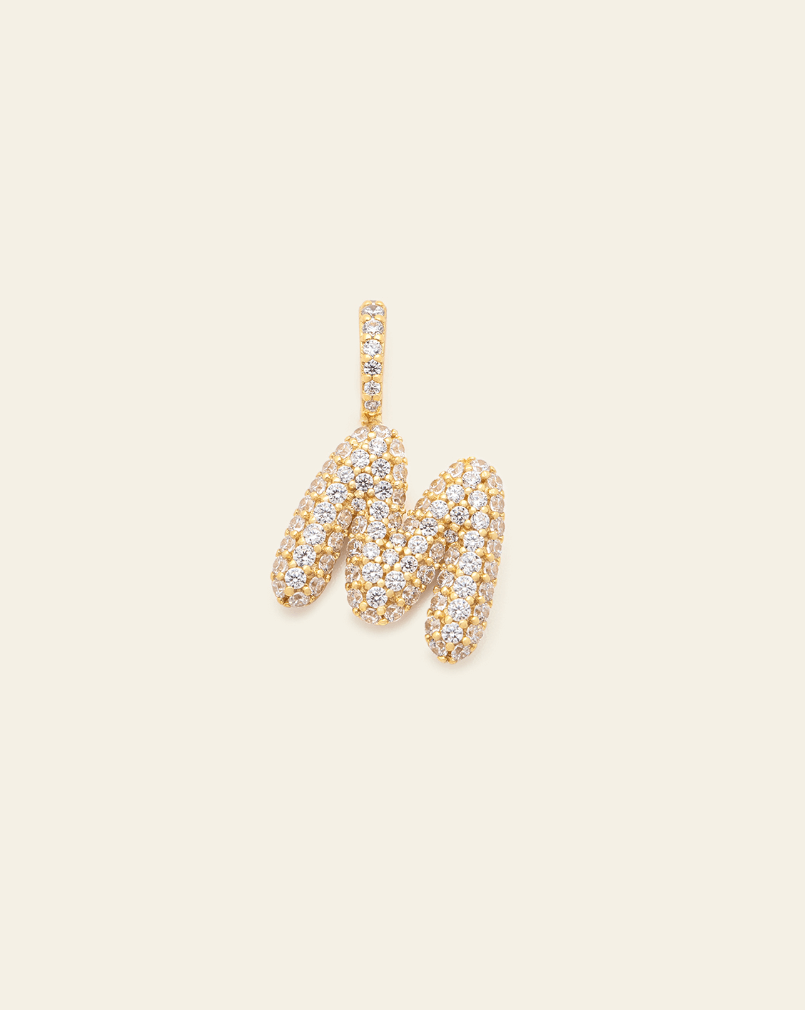 Pave Puffed Letter Pendant - Gold Vermeil