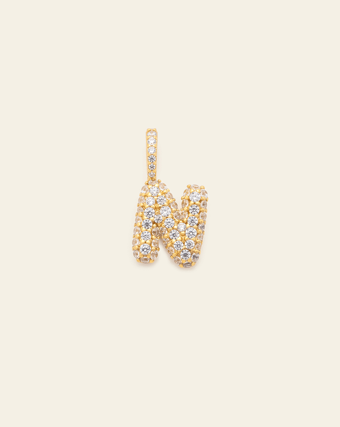 Pave Puffed Letter Pendant - Gold Vermeil