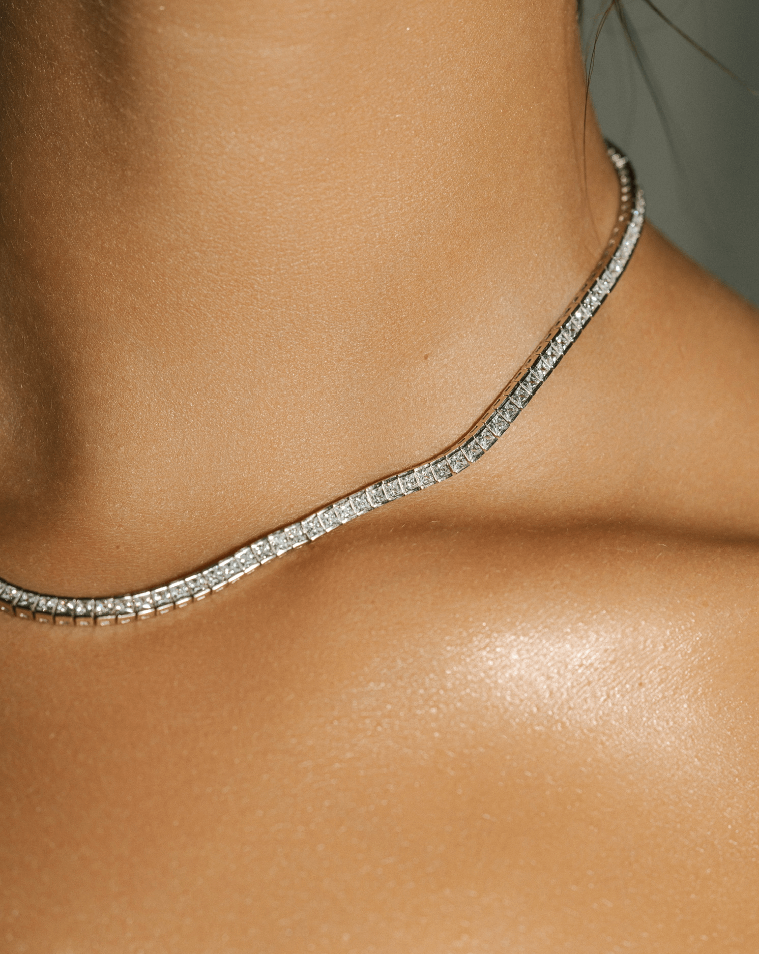 2.5mm Channel Set Tennis Necklace - Sterling Silver