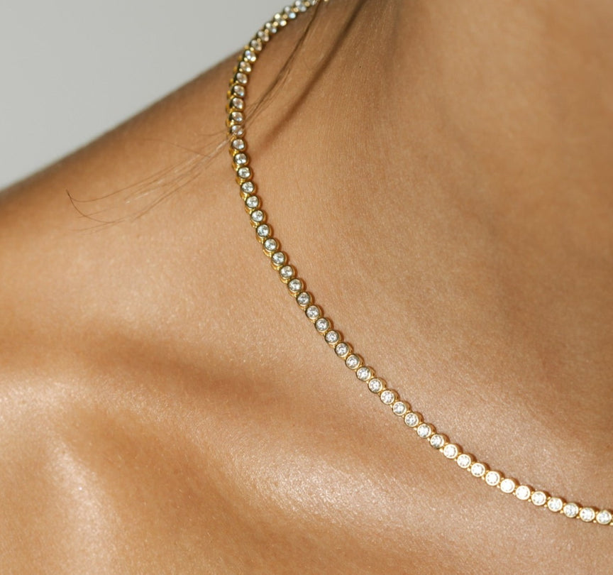 Gold tennis necklace womens outlet