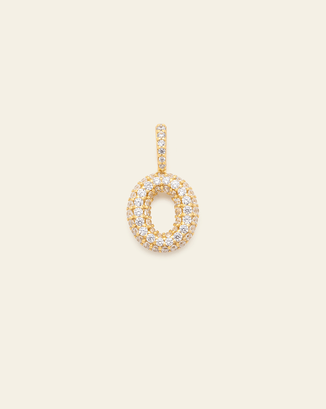 Pave Puffed Letter Pendant - Gold Vermeil