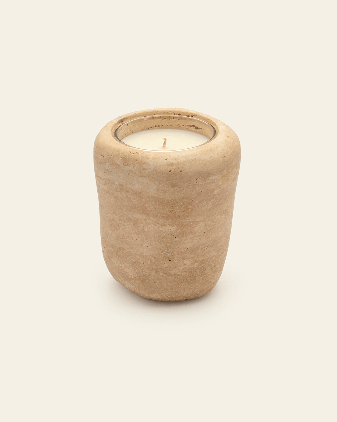 Organic Beige Travertine Stone Candle