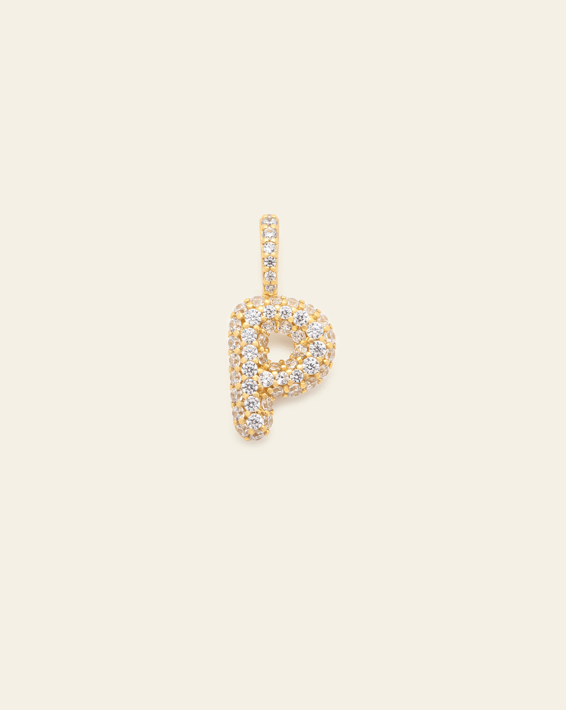 Pave Puffed Letter Pendant - Gold Vermeil