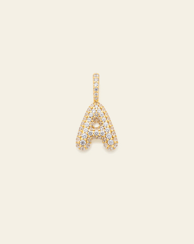 Pave Puffed Letter Pendant - Gold Vermeil