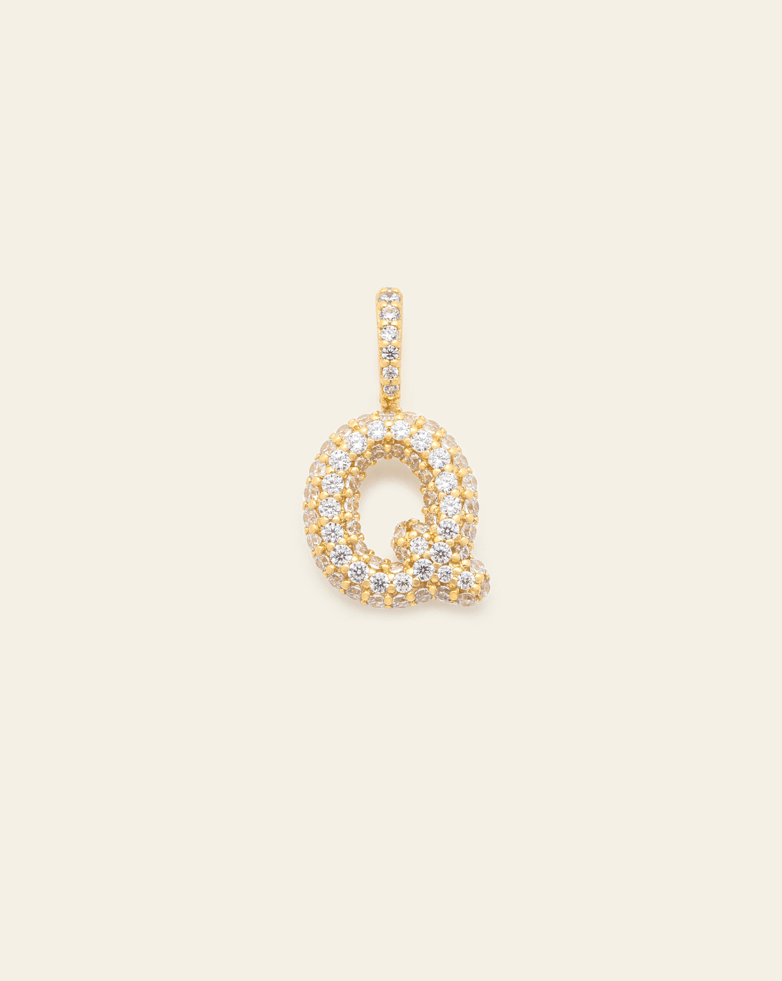 Pave Puffed Letter Pendant - Gold Vermeil