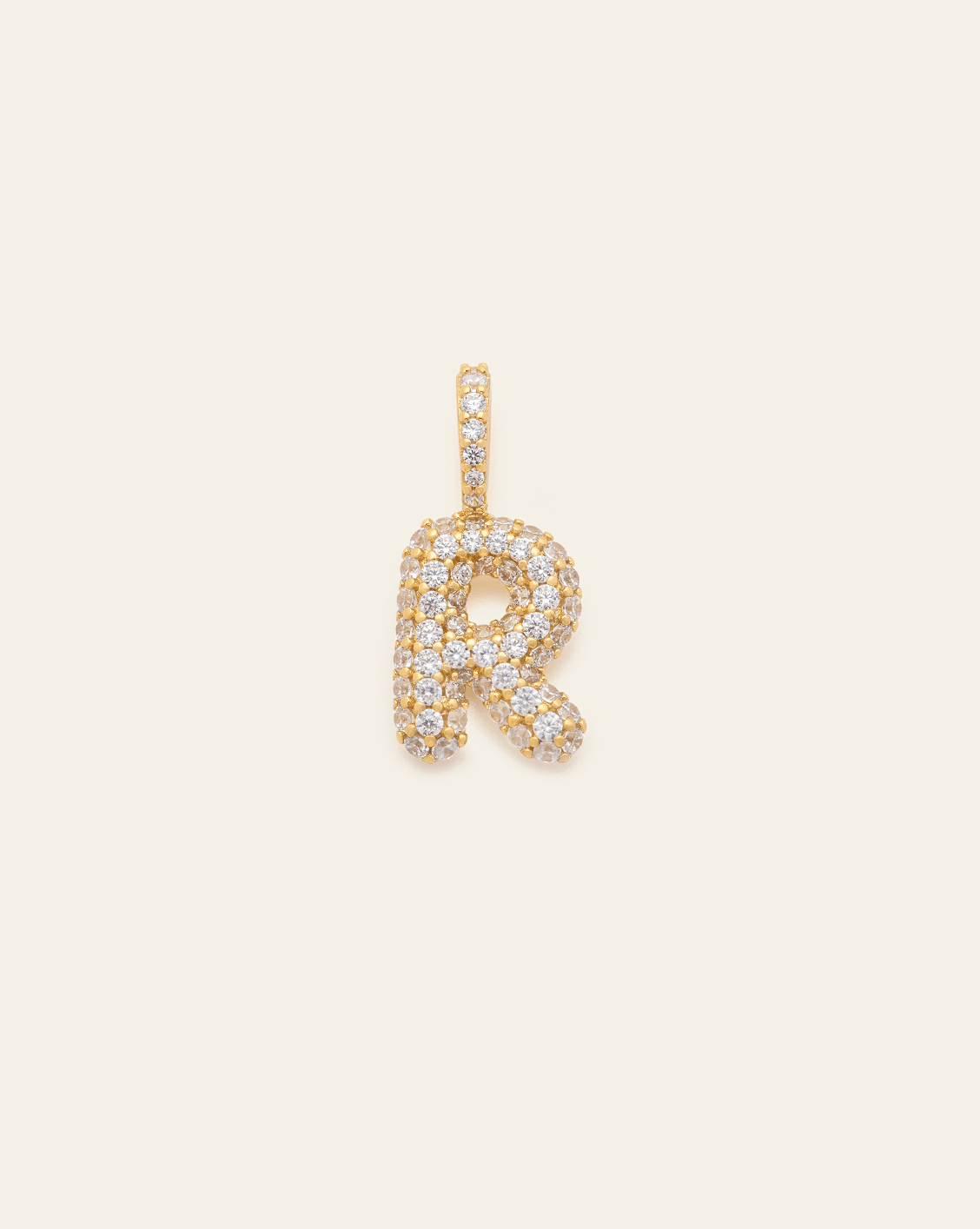 Pave Puffed Letter Pendant - Gold Vermeil