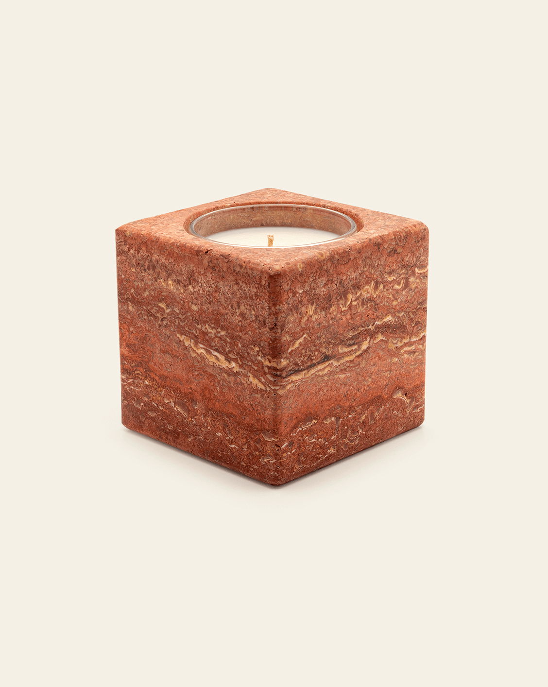 Red Travertine Stone Candle