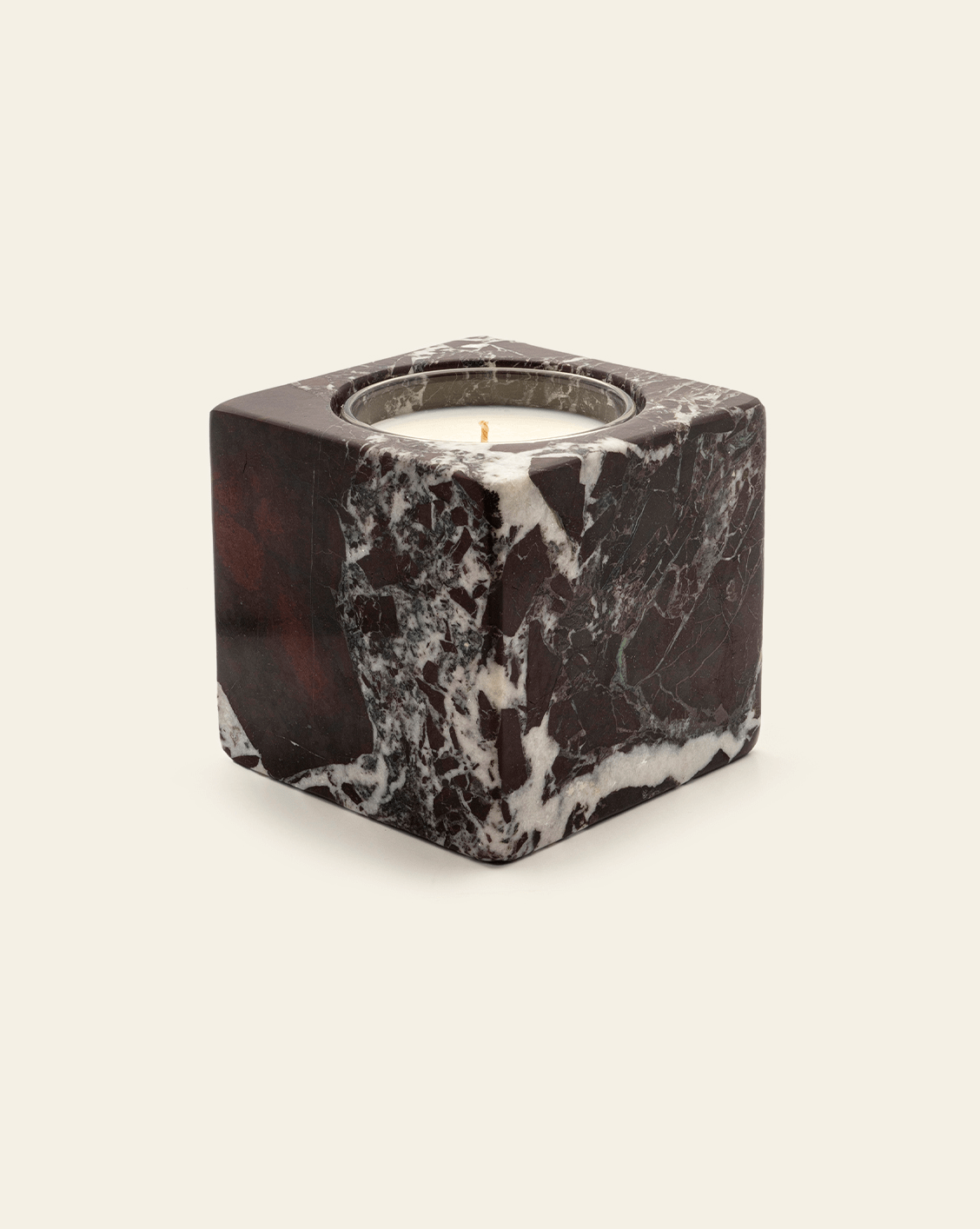 Rosso Levanto Refillable Stone Candle - Natural Stone Vessel & Candle Insert