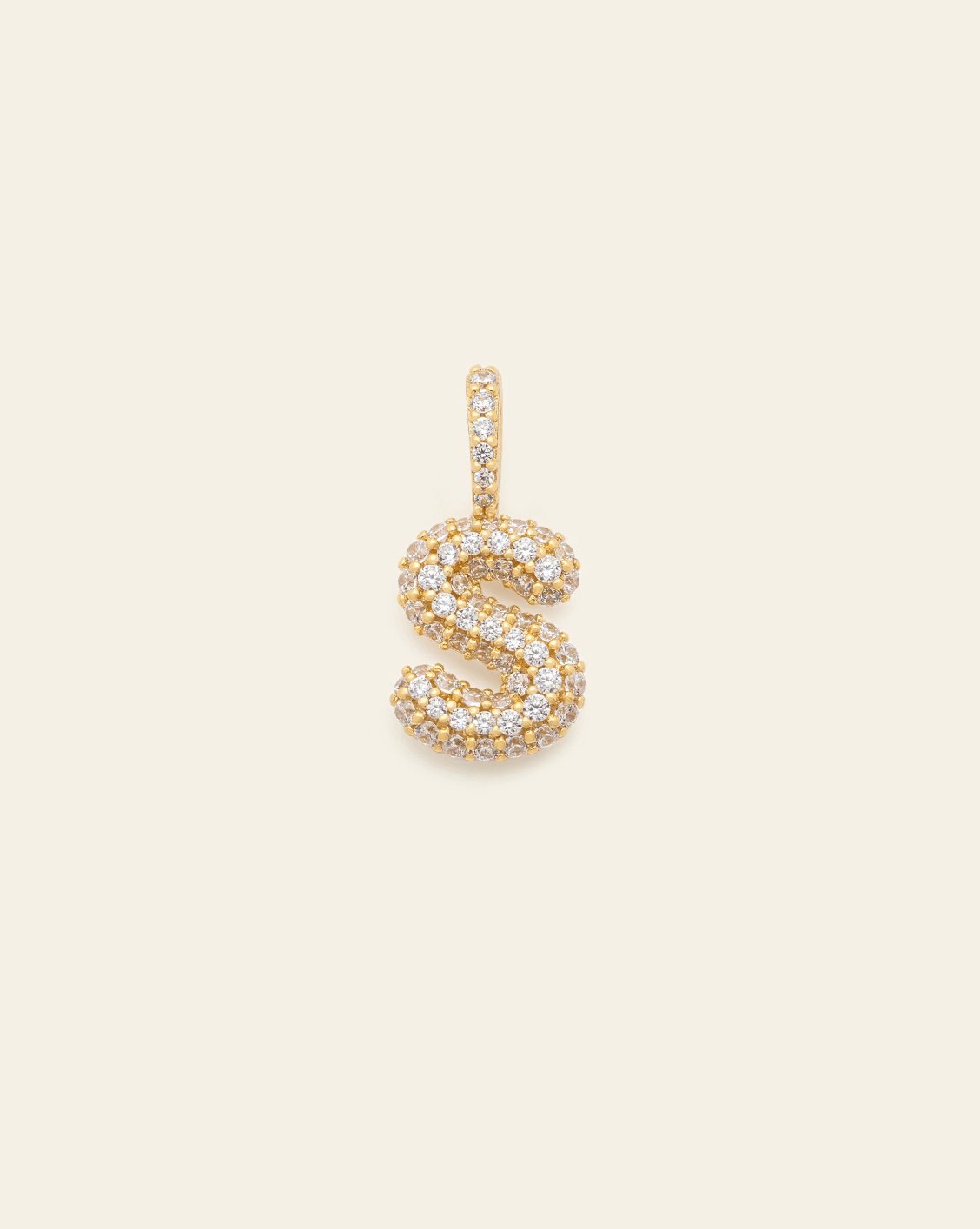 Pave Puffed Letter Pendant - Gold Vermeil