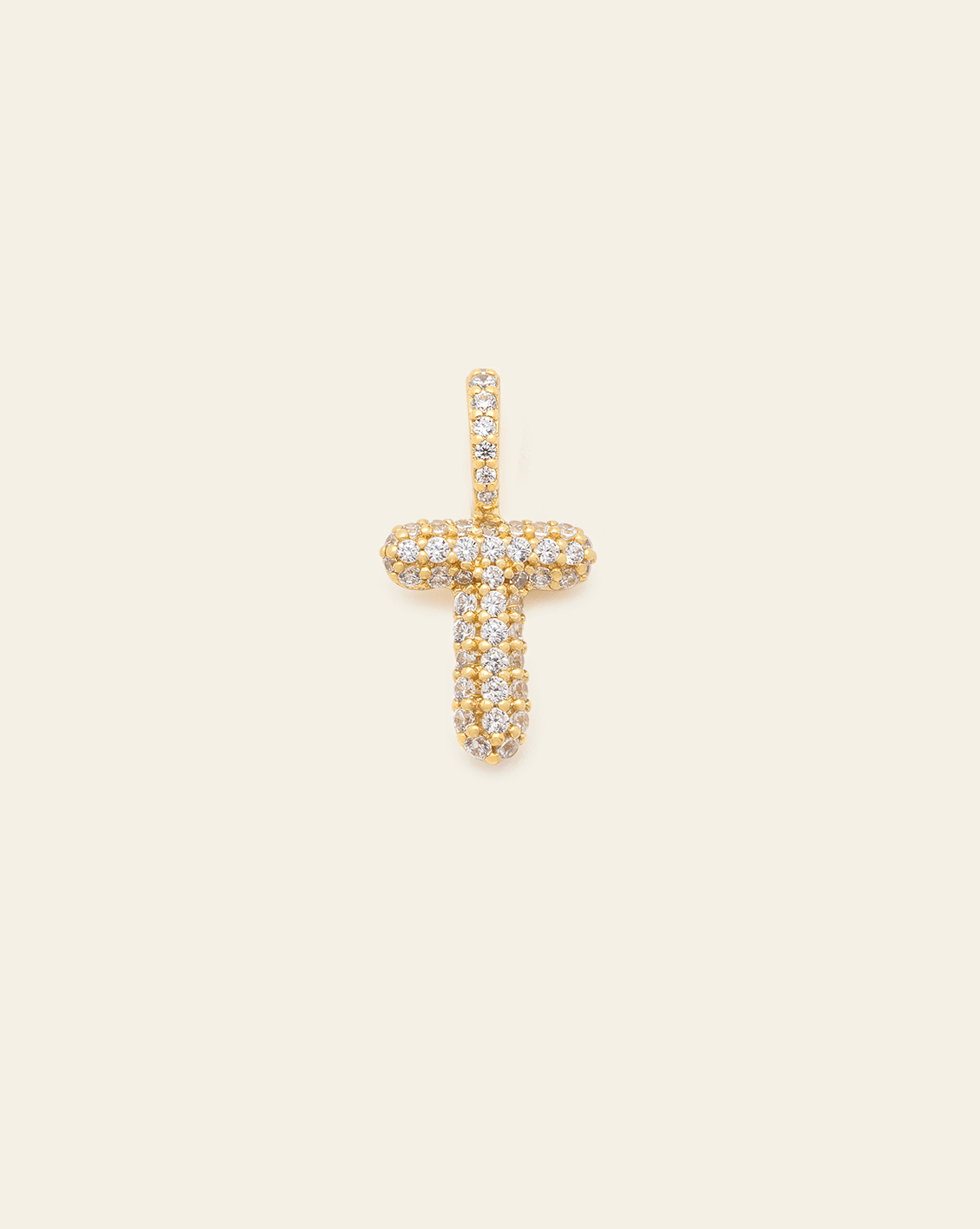 Pave Puffed Letter Pendant - Gold Vermeil