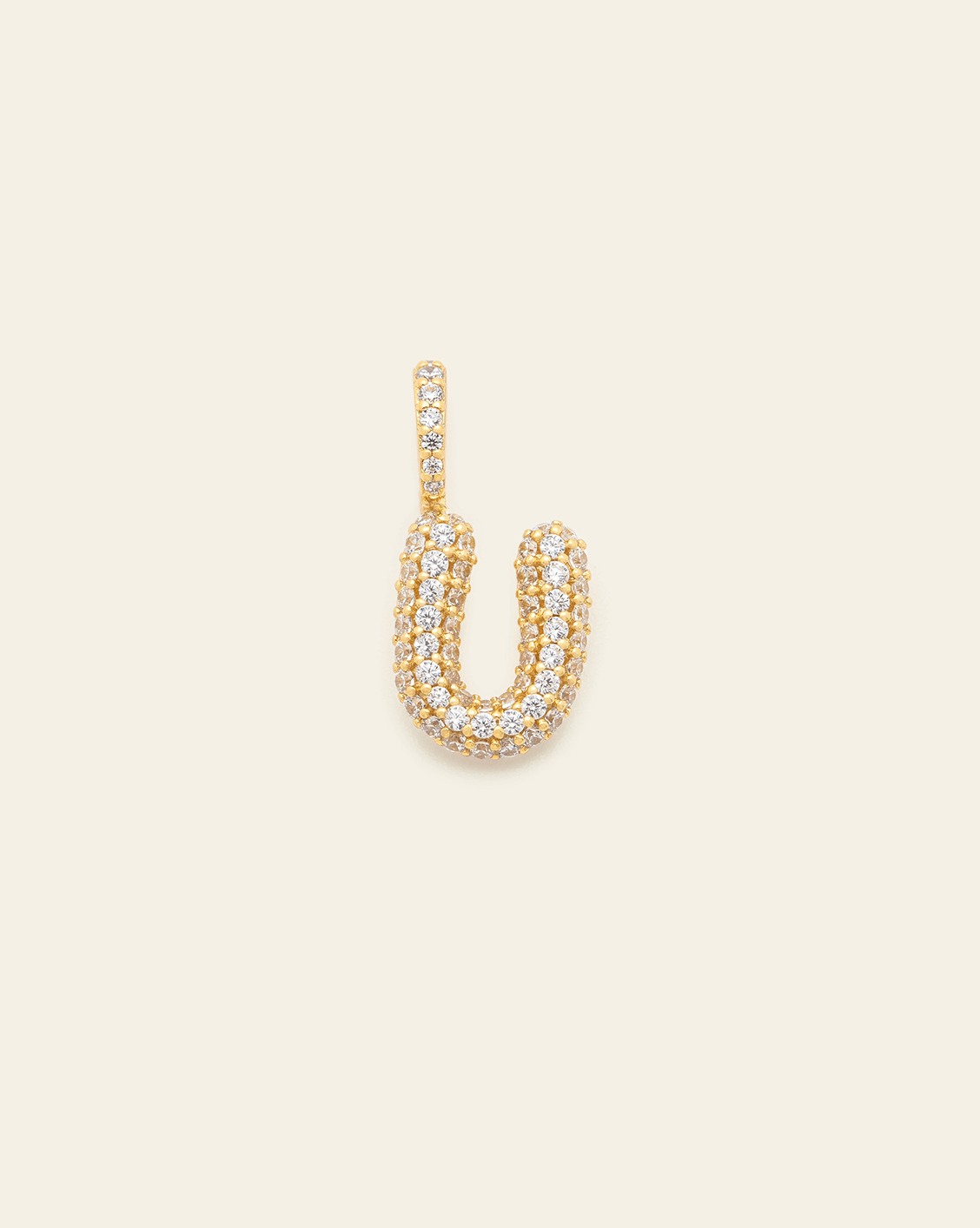 Pave Puffed Letter Pendant - Gold Vermeil