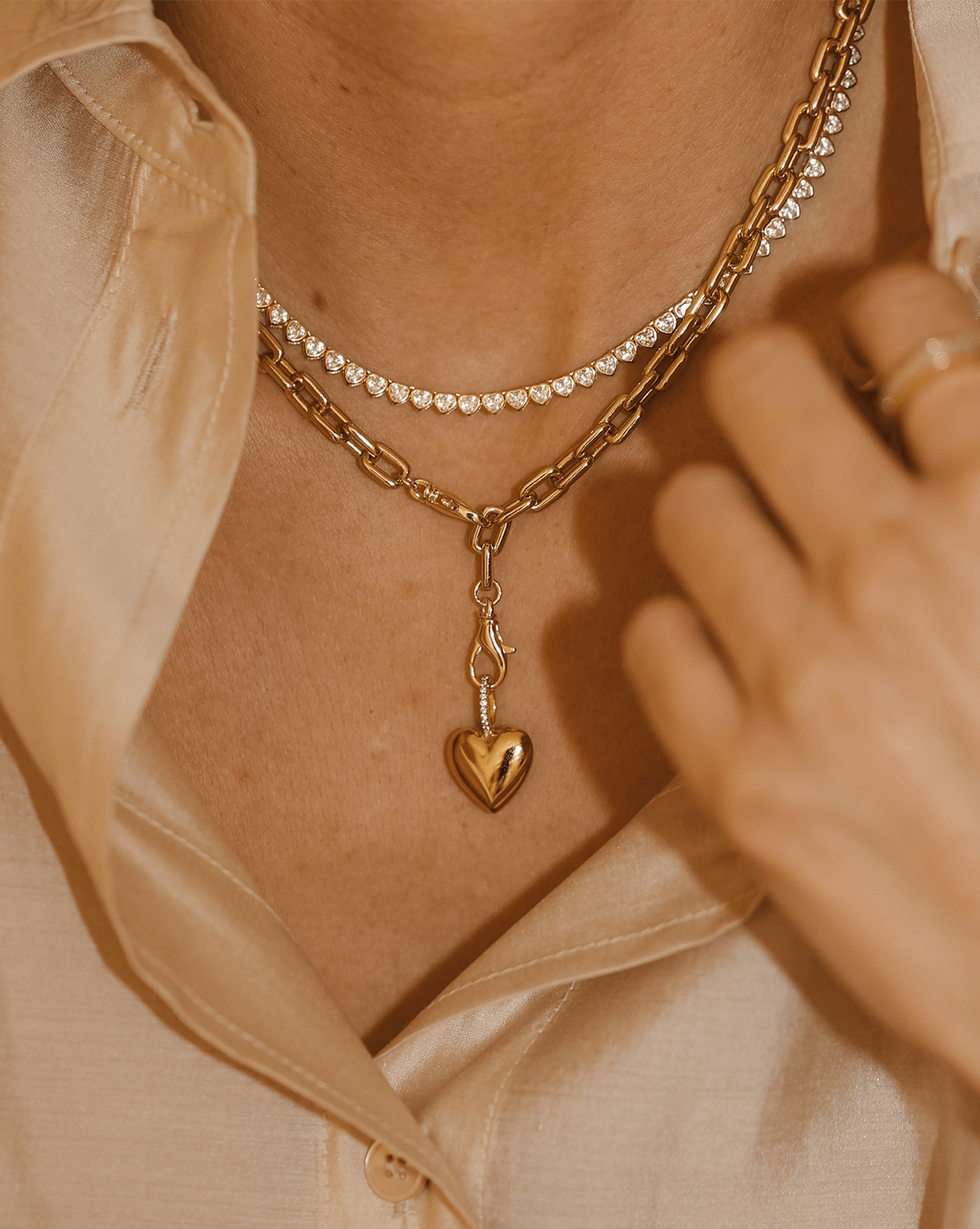 3mm Heart Tennis Necklace - Gold Vermeil