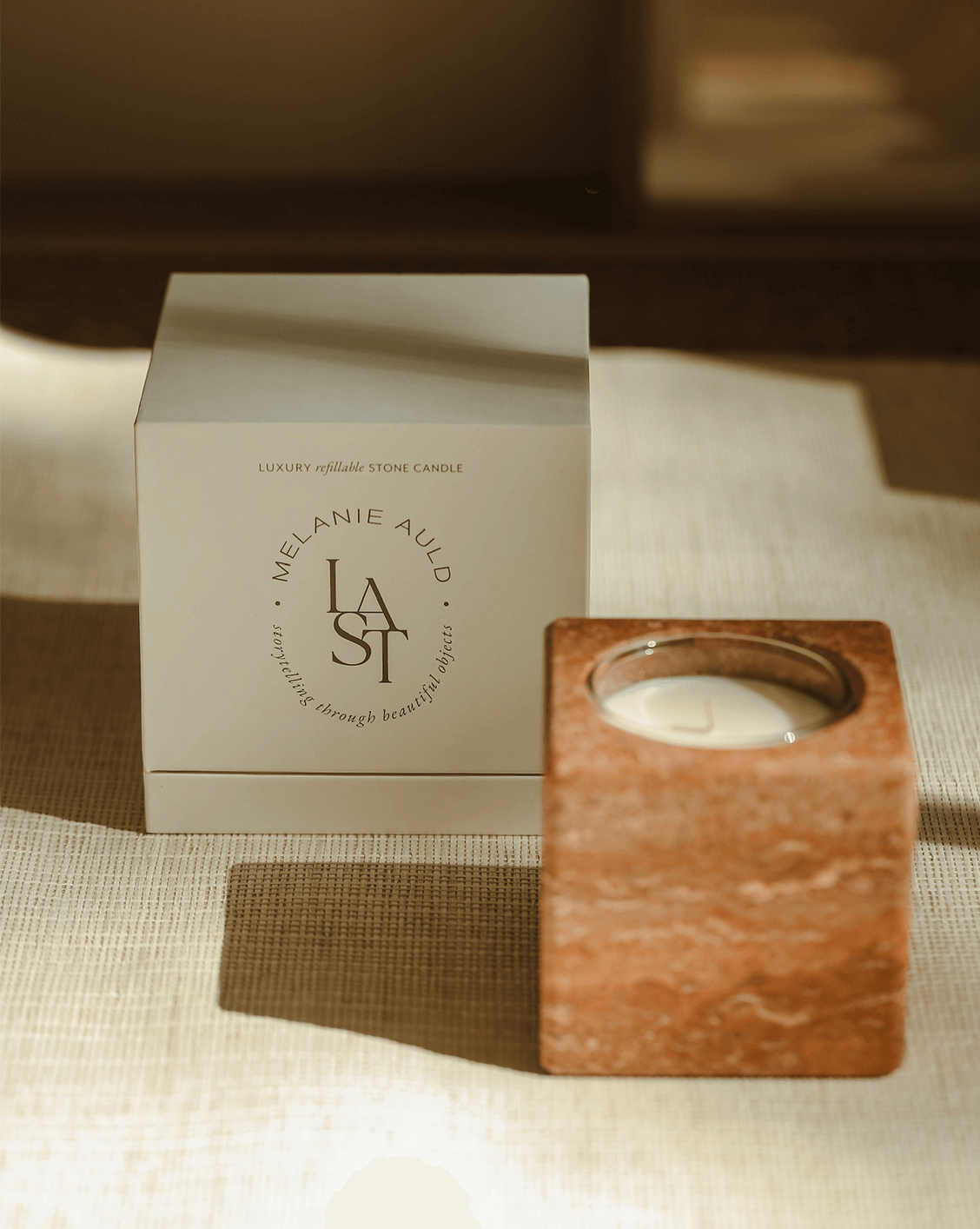 Red Travertine Stone Candle