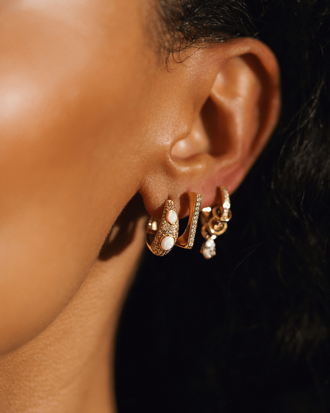 Pave Angled Hoops - Gold Vermeil