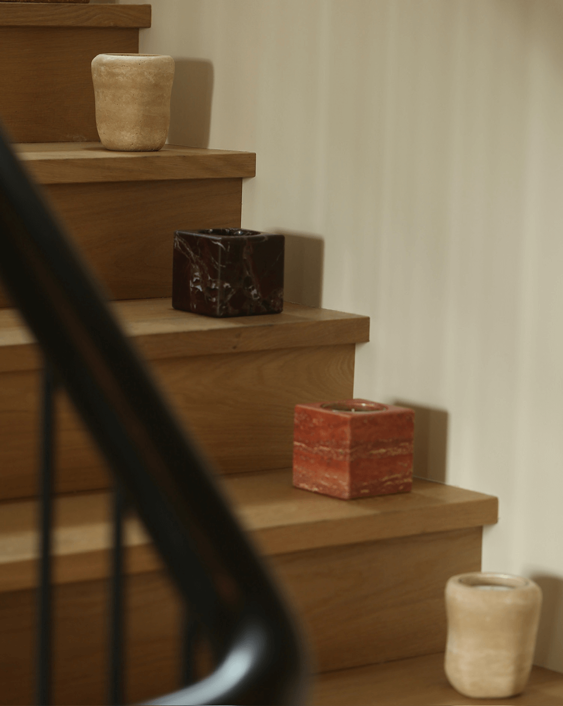 Red Travertine Stone Candle