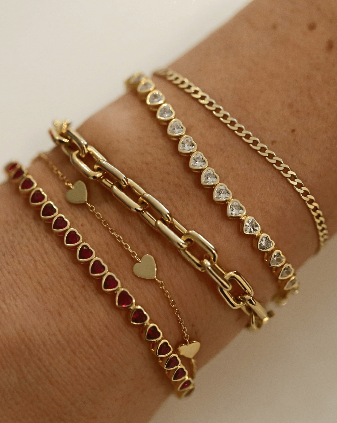 3mm Heart Tennis Bracelet - Gold Vermeil