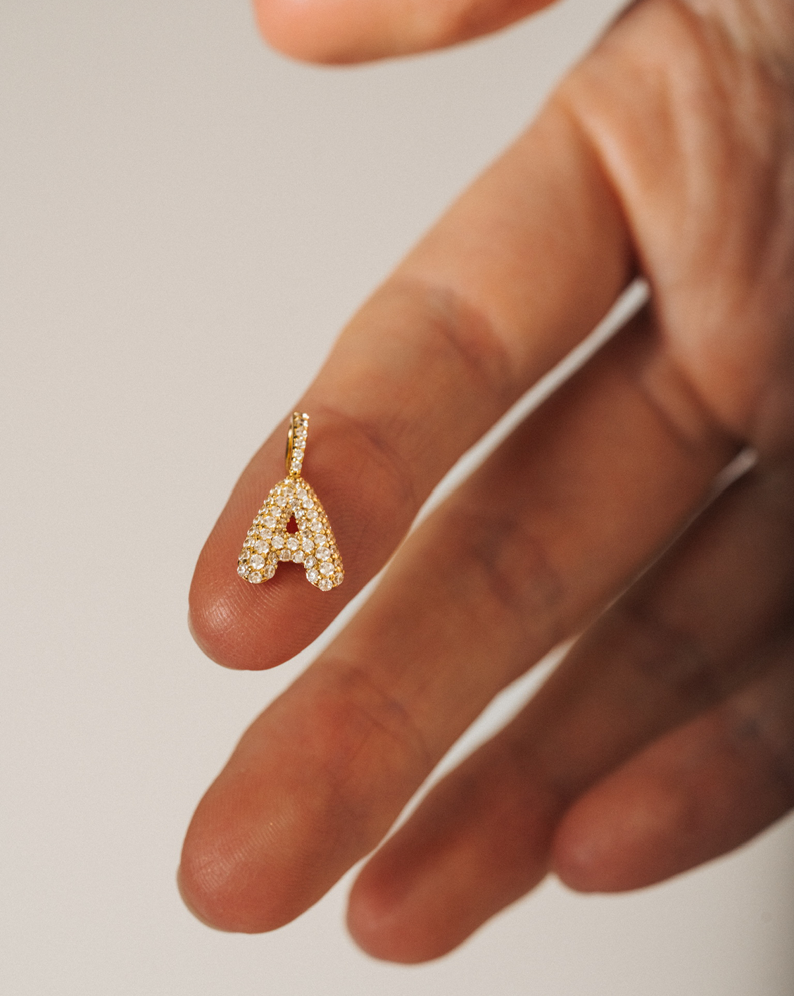 Pave Puffed Letter Pendant - Gold Vermeil