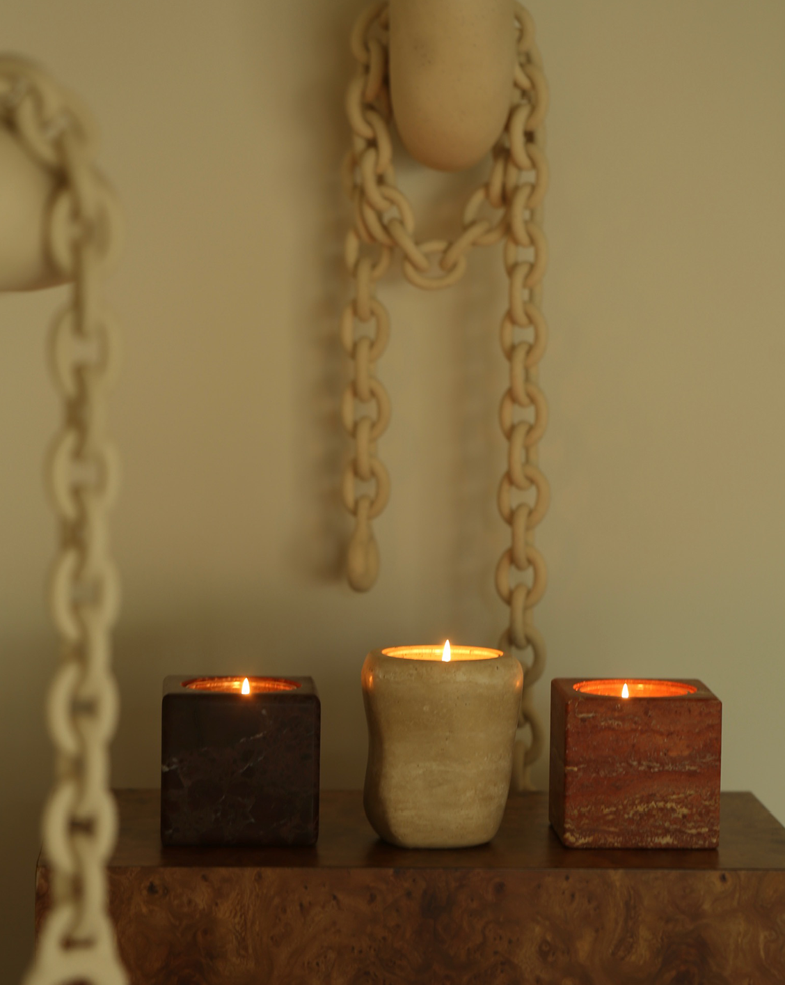 Red Travertine Stone Candle