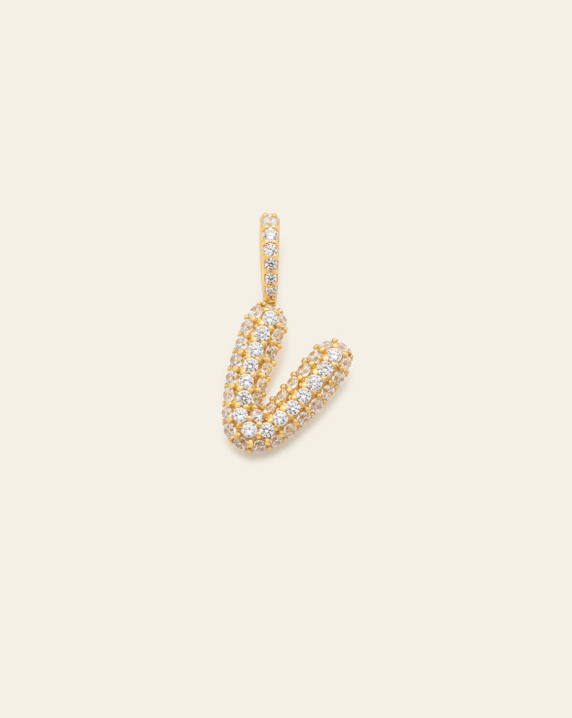 Pave Puffed Letter Pendant - Gold Vermeil