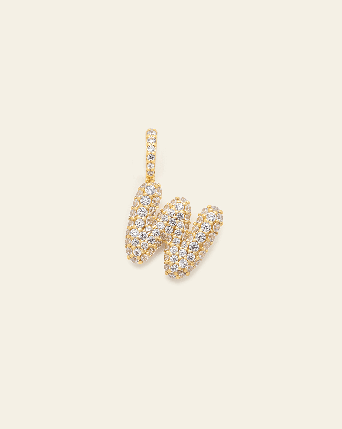 Pave Puffed Letter Pendant - Gold Vermeil