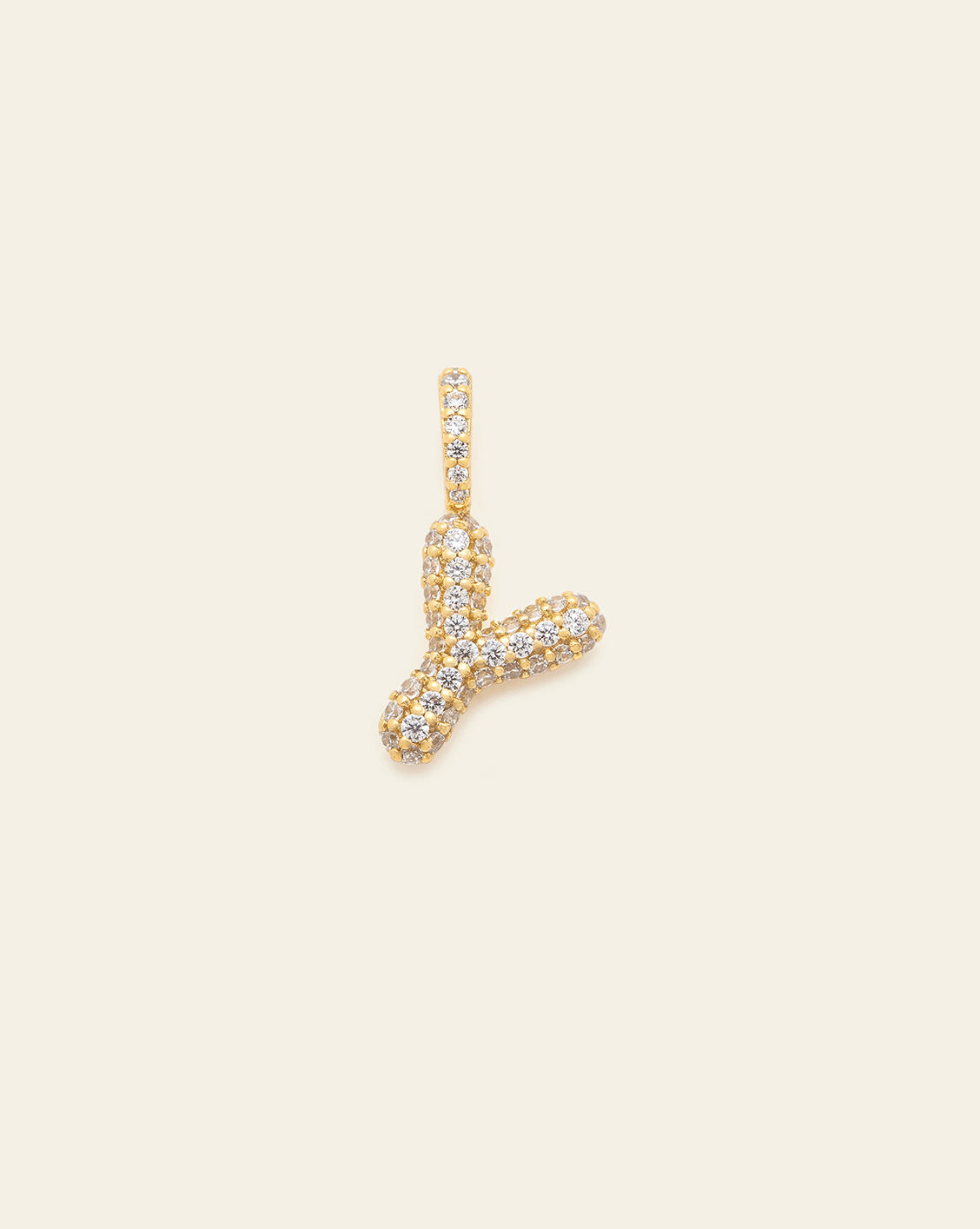 Pave Puffed Letter Pendant - Gold Vermeil