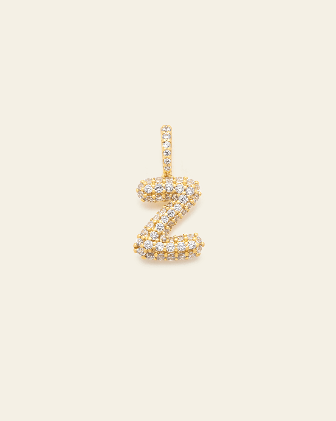 Pave Puffed Letter Pendant - Gold Vermeil