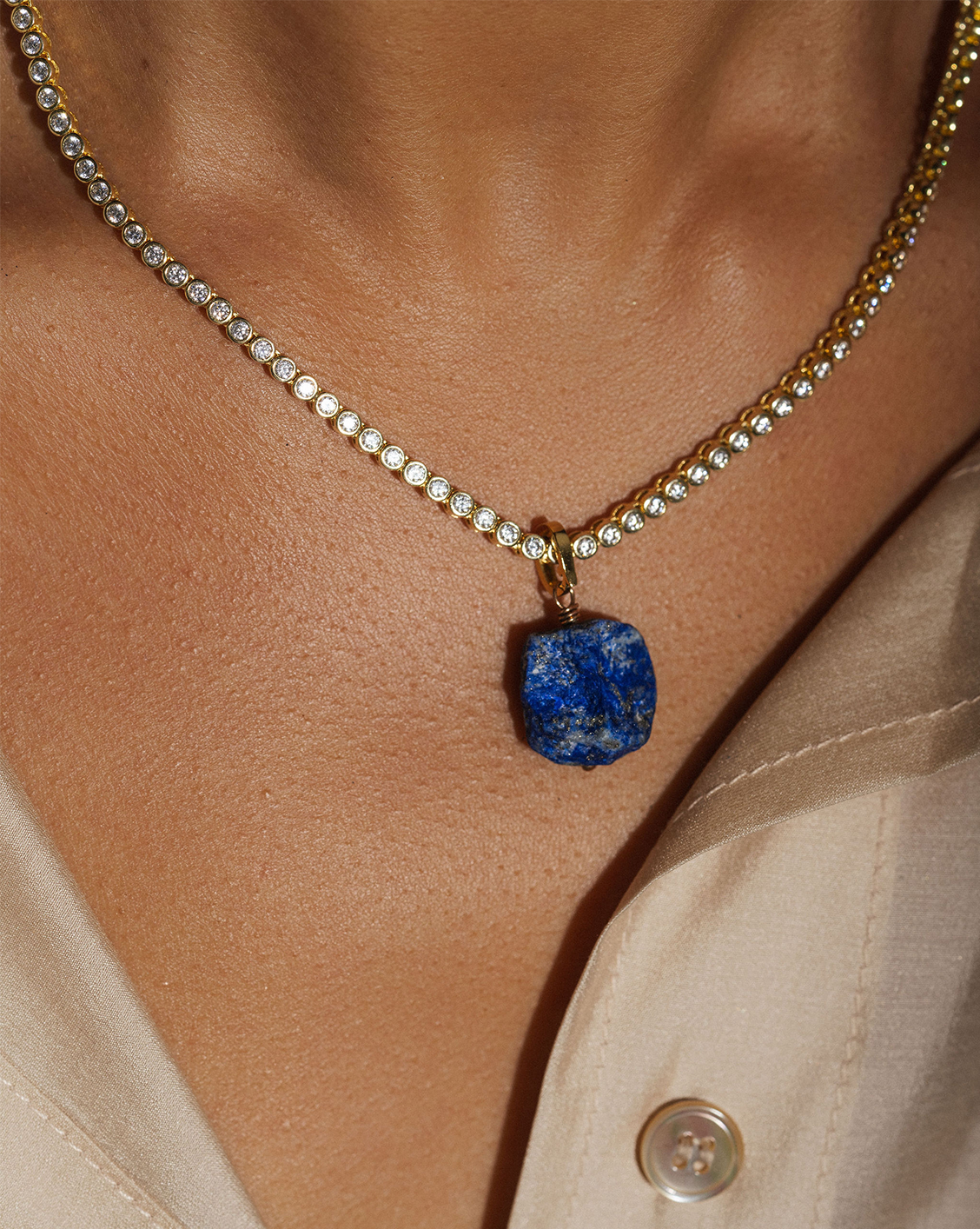 Lapis Tennis Pendant - Gold Vermeil