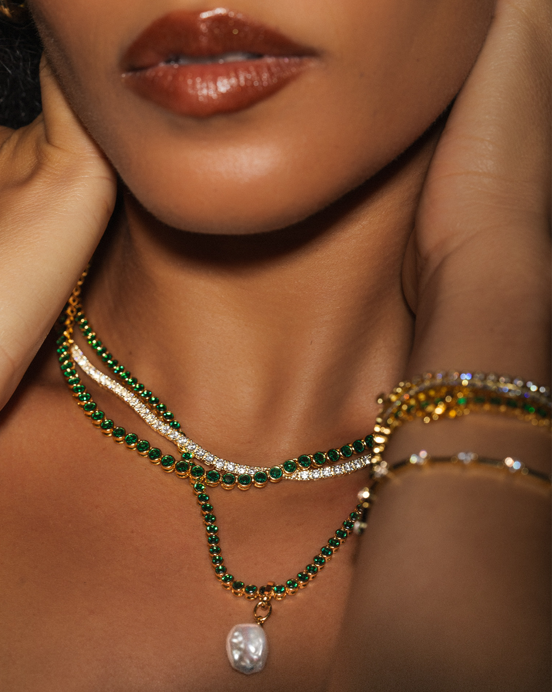 3mm Emerald Bezel Set Tennis Necklace - Gold Vermeil