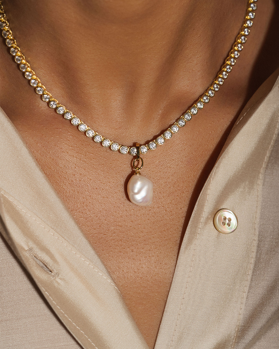 Baroque Pearl Tennis Pendant - Gold Vermeil